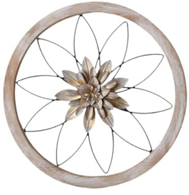 Folpus Wandkunst mit Blumenmotiv aus Metall, Wandornament, rund, rustikal, modern, Wanddekoration, Eisenkunst-Dekor für Küche, Bauernhaus, Flur, Gold