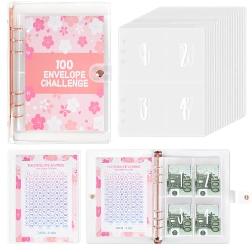 AIYONG Geldsparbinder Budget Planner, 100 Envelope Saving Challenge A5 Geldspar-Ordner Budget-Ordner, Sparbuch Für Geld Challenge, Sparbuch Für Budget Binder, Budgetplaner