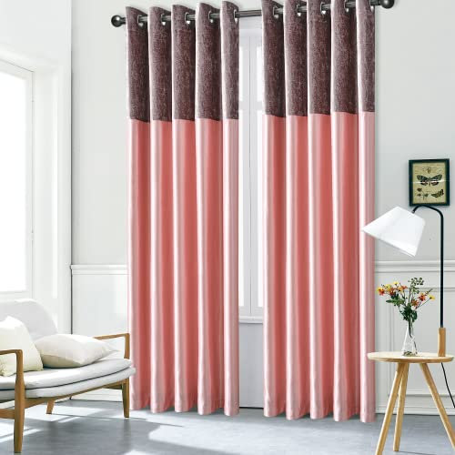 Black Horse Surrey Pair of Crushed Velvet Curtains - Top Faux Silk Window Panels - Fully Lined Eyelet Ring Top for Stylish Windows - Blush Pink, width 46 x Drop 72