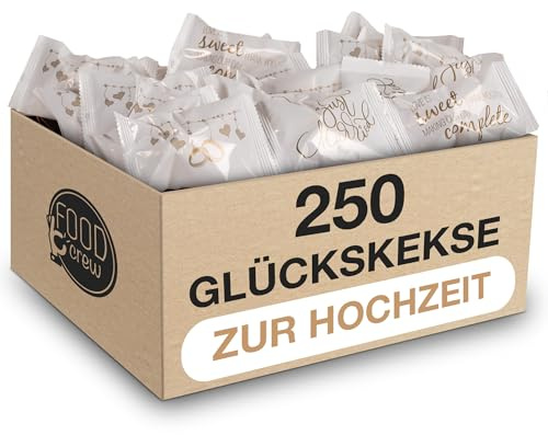 FOOD crew 250x Glückskekse Hochzeit Großpackung – Gastgeschenke Hochzeit für die Gäste – einzeln verpackt & vegan – für Hochzeitsplaner, Hotels & Candy-Bar – Made in Germany
