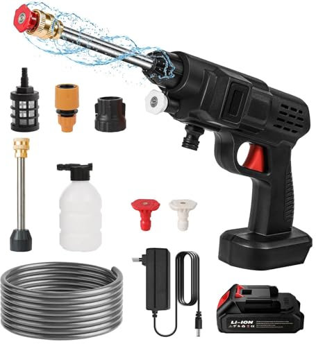 21V 5L/Min Limpiador inalámbrico de alta presión, 20Bar 200w pantalla táctil limpiador de alta presión portátil inalámbrico con batería, limpiador de alta presión del coche (1 batería)