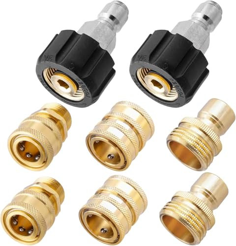 Bestgle 8pcs Raccord Rapide Haute Pression, Connecteur Rapide de Tuyau à Haute Pression，Adaptateur pour Nettoyeur Haute Pression, M22 Connexion Rapide de 3/8, 3/4 Déconnexion Rapide, 5000 PSI