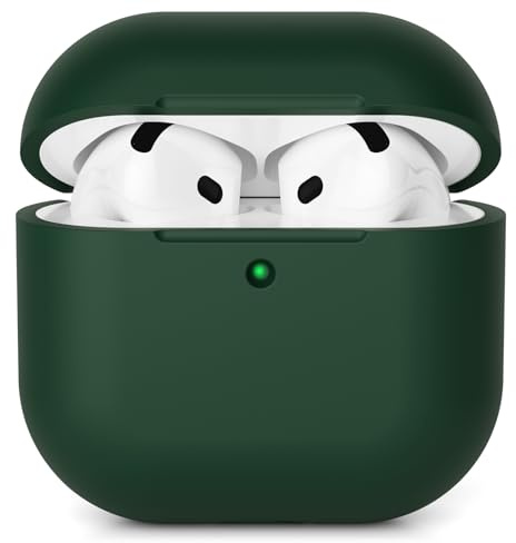 AOTUAO Hülle Kompatibel mit AirPods 4 Hülle Case (2024), Weiches Silikon Stoßfeste Schutzhülle für AirPods 4. Generation Case Cover mit Voller Sturzschutz, Front-LED Sichtbar, Forest Green