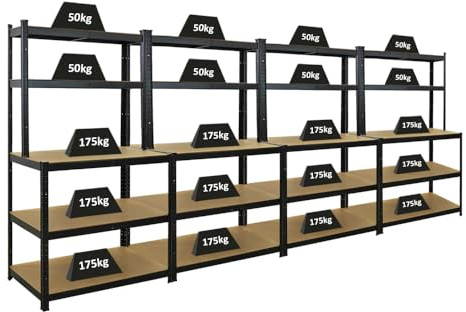 PROREGAL Mega Deal | 4X Profi Établi Giant Beast | HxLxP 180x100x60cm | Capacité de Charge par Tablette 175kg | Noir