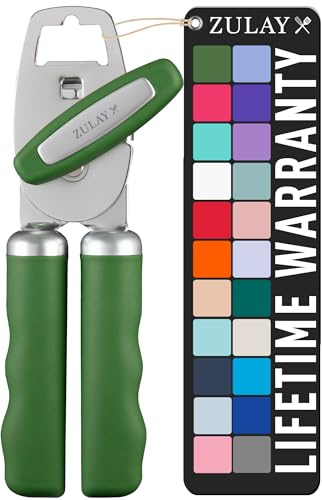 Zulay Kitchen Tin Opener - Heavy Duty Can Opener Manual with Bottle Key - Rust Proof, Stainless Steel, Arthritis-Friendly, Hand Tool for Seniors with Turn Knob & Comfy Soft Good Grip Handles - Green