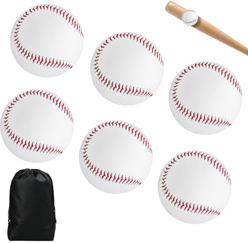 LEKEFETO 6 Stück Professionelle Baseballs: 9 Inch Handgenähte PU Soft Baseballs mit Kordelzugbeuteln, für Training, Jugend & Erwachsene, Hochwertige Baseball Bälle für Wettkampf & Freizeit