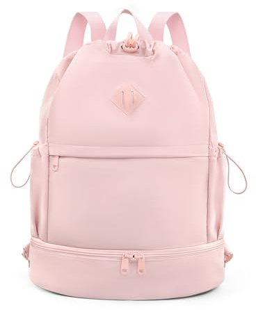 RHDZO Drawstring Backpack Sports Gym Bag with Shoe Compartment and Wet Pocket String Swim Bag for Women Men Beach Backpack, Pink
