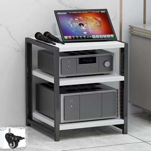 WJFTODAY Soporte para Medios audiovisuales con Ruedas y estantes Ajustables para Consola s Ajustables para Consola de Videojuegos y Equipo de música. Estante de Esquina Blanco para Sala de grabación.