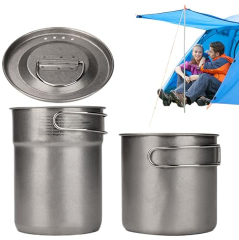 Olla para Camping | Juego de 2 Ollas de Acero Inoxidable para Cocinar al Aire Libre | Equipo Multifuncional De Cocina para Senderismo, Montañismo, Jardín Y Mochilero