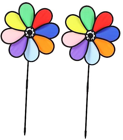 YXKJHH 2 Pezzi di Giocattoli da Esterno, Mulino a Vento Arcobaleno, Mulino a Vento colorato, mulini a Vento, Set da Gioco per Esterni, Girasole, Decorazioni per Esterni, Giardino, Mulino
