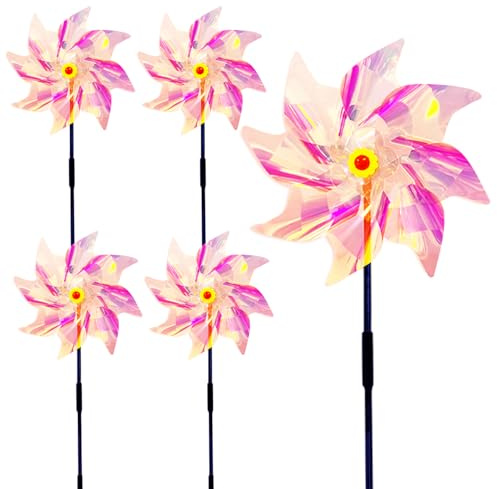 Lot de 5 moulins à vent réfléchissants pour jardin, cour, verger (D)
