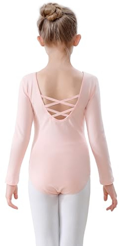 FONLAM Maillot de Ballet Danza para Niña Maillot Gimnasia Algodón Traje Bailarina Manga Larga (Rosa, 5-6 Años)