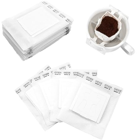 50 Stück Drip Coffee bag Hängende Ohrtropf Kaffeebeutel klappbar Kaffee Tee Drip Filtertüten Drip Coffee Bag Einweg kaffeefilterbeutel für Camping Reisen Büro