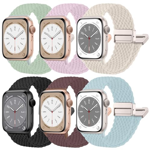 chinbersky flätat armband kompatibelt med Apple Watch armband 40 mm 41 mm 42 mm 38 mm 44 mm 45 mm 46 mm 49 mm, magnetiskt elastiskt tyg sport nylonband för iWatch Ultra Series 11 10 9 8 7 6 5 4 3 2 SE