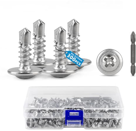 SUPAWAY Lot de 300 vis autotaraudeuses à tôle M4,2 x 13 mm | Lot de 410 vis de forage en acier inoxydable avec tête cruciforme pour tôle, aluminium, bois, plastique