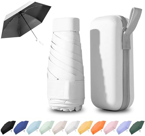 Ancuioyz Parapluie Pliant Anti-Uv 6 Branches, Mini Parapluie Avec Boîte De Transport - Résistant Au Vent, Compact Et Léger Pour Femmes, Hommes Et Enfants-Blanc cassé