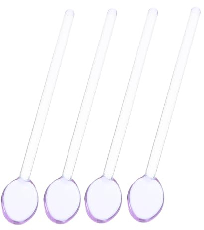 MUCKLILY 4pcs Heat Resistant Glass Stirring Spoons with Long Ergonomic Handles for Coffee Milk Dessert and Cocktail Mixing Clear Multifunctional Glass Scoops for Home Use