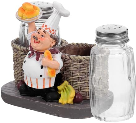 Gatuida Botella de Condimento Estatua de Chef Diseño Europeo Creativo Doble Tarro para Almacenar Especias Adecuado para Restaurantes y Cafés