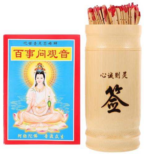 Abaodam Palos Fortuna Chinos y Bote De Lotes De Bambú para Adivinación Budista, Kit con 100 Palos y Libro, Tamaño Estándar, Juego Tradicional para Adultos, Uso En Templos y Reuniones Familiares