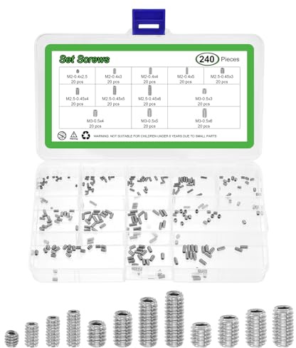 QUARKZMAN 240PCS Allen Kopf Innensechskant Zylinderschrauben M2/M2.5/M3 | Sortiment, Innensechskant Antrieb Spitzensenkkopf Stiftschrauben Sortiment, 304 Edelstahl