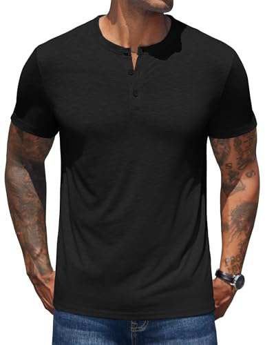 COOFANDY T-Shirt Henley Homme Manches Courtes Col Boutonné Casual Tee Shirt Été