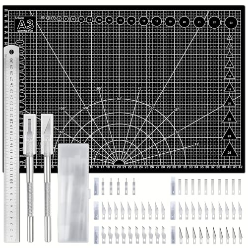 Miuzei A3 Cutting Mat Set: Self Healing Craft Mat with Steel Ruler, 43.5×30CM, Craft Board for DIY Projects, Sewing, Paper, Scrapbooking and Model Making (Black)