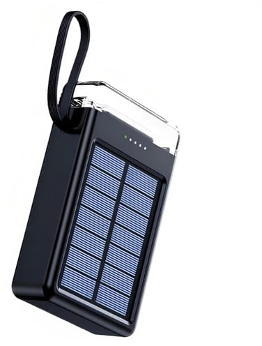 Caricatore solare Power Bank 20000 mAh, batteria esterna portatile con 4 cavi integrati, caricabatterie compatto compatibile con più dispositivi, doppia torcia a LED, campeggio, emergenza