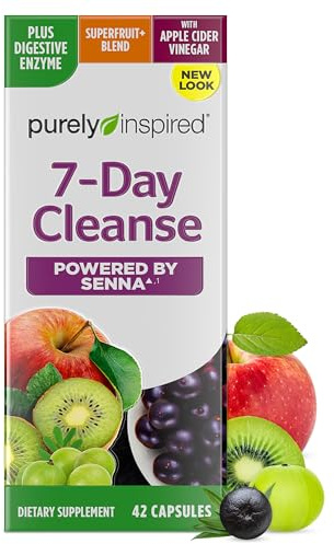 Purely Inspired 7-Day Detox Cleanse - Whole Body Cleanse & Detox Pills for Women & Men, Powered with Senna Leaf, Vitamin C, Apple Cider Vinegar, Digestive Enzymes & Probiotics - 42 Acai Berry Capsules