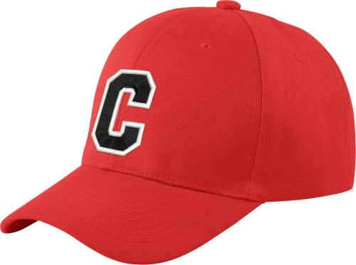 Morefaz Unisex Jungen Mädchen Mütze Baseball Cap ROT Hut Kinder Kappe Alphabet A-Z TM (C)
