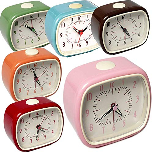 LS-LebenStil Retro Reise-Wecker Rosa 11x9x6cm Analog Vintage Quarzwecker Nostalgie Schlafzimmer Nachttisch Tischuhr Alarm-Clock Ostalgie kleine Tischuhr leises Ticken