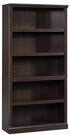 Sauder 5 Tier Book Shelf Wooden Bookcase Multipurpose Bookshelf for Home Office, Living Room, in Jamocha Wood