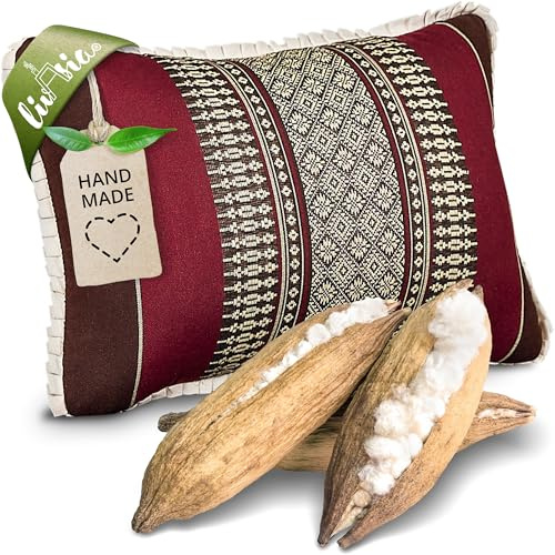 livasia Lendenstützkissen - 22x33x13cm - festes Rückenkissen mit 100% Kapok Naturfaser, nachhaltig & formstabil, Rückenstütze für Sofa & Bett, Garten und Balkon, handgefertigt (Weinrot)