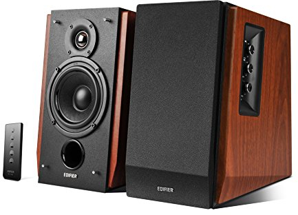 Edifier R1700BT Lautsprecher-Set 2 Regallautsprecher analoge + digitale Anschlüsse Bluetooth Echtholzgehäuse in Wood Anschlusskabeln Fernbedienung