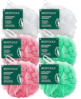 EcoTools 6 Pack Exfoliating EcoPouf Shower Loofah, Color May Vary