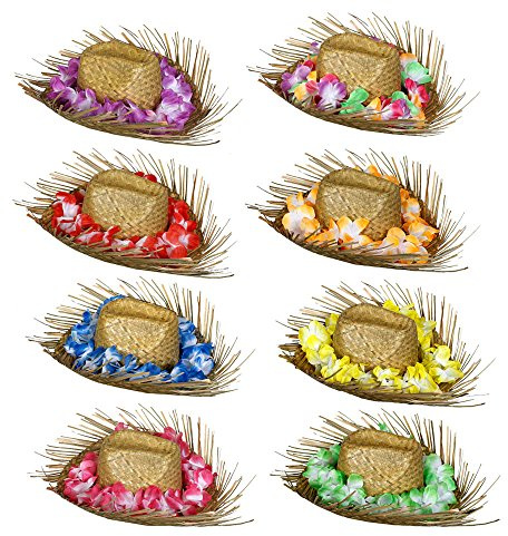 Hawaiianischer Strandhut – Strohhut mit lila Blume Lei – Erwachsene, Herren, Damen, Hawaii, tropischer Hula-Luau, Sommer, Strand, Party, Kostümzubehör