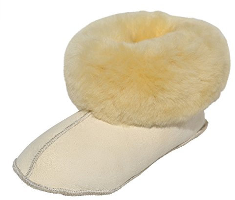 Hollert Damen & Herren Lammfell Hausschuhe Bettschuhe Relax Gelb 100% Merino medizinisches Schaffell Fellschuhe weiche Ledersohle Hüttenschuhe Mokkasin atmungsaktiv Größe EUR 43