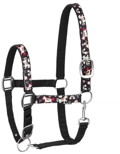 Start Unicorn36 Halfter für Pferde Vollblut, Pony – Stallhalfter mit zweistufiger Verstellung - Kinn und Genickstück – Weidehalfter, Pferd Halfter Warmblut neoprengefüttert (Schwarz, Full)