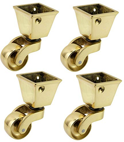 Ruedas de latón macizo con ruedas de 32 mm – latón pulido sólido – antiguo vintage – ajuste estilo taza cuadrada – latón pulido – Empresa del Reino Unido – Juego de 4
