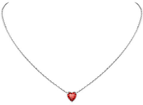 Suplight Collana Donna Argento 925 Ciondolo Cuore Collana Punto Luce Donna con Pietra Portafortunna Rubino Rosso Luglio Regalo Natale Compleanno