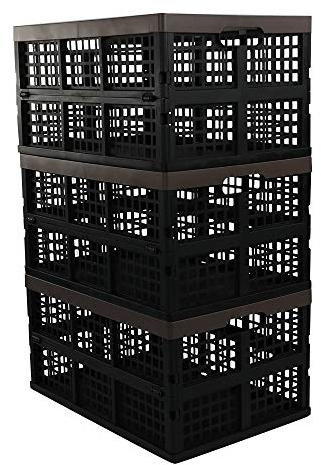 Morcte 3-Pack 42 L Plastic Collapsible Storage Crates, Stacking Folding Storage Basket