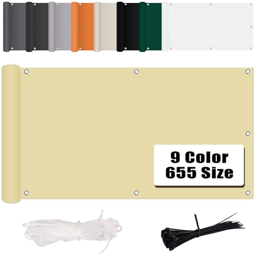 MENGH Sichtschutz Balkon 120x300cm, Sichtschutz, Witterungsbeständig und Wasserabweisend, mit Ösen Nylon Kabelbinder und Kordel Deko für Balkongeländer, Terrasse & Garten Beige