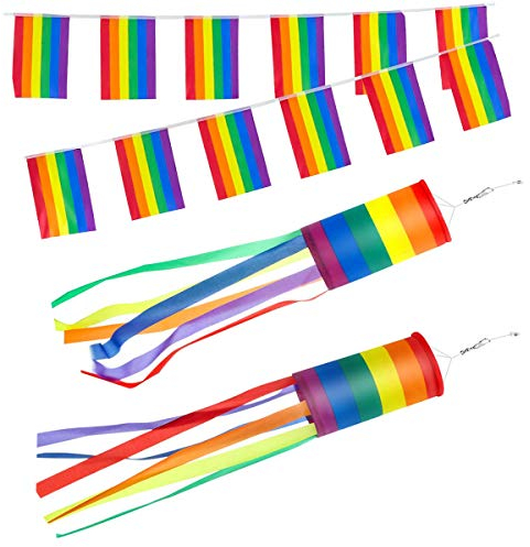 tangger 2PCS Maniche a Vento Arcobaleno 13 * 88cm,Bandiera Arcobaleno Mini Gay Pride Rainbow Flag,10m 40 Piccola Bandiera