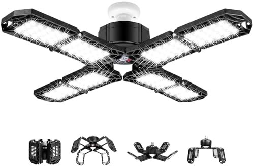 FANFX Garage Light 150W Led Garage Ceiling Lights 50000H Super Bright Workshop Light 6500K Garden Shed Lighting with 8 Adjustable Lights Panels