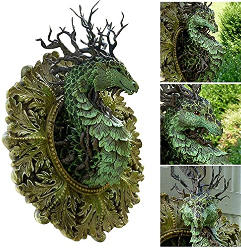QTQHOME Fantasy Drachenkopf Wanddekoration Wand-Plakette,Mittelalterlichen Mythischen Walddrache Wand-skulptur,Handgewebt Harz Drachen Statuen Wandkunst Baumdekoration-Drache 13x16cm(5x6inch)
