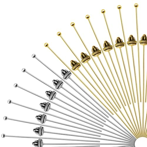 TOAOB 300 Stück Nietstifte Kettelstifte Prismenstifte 50mm 55mm Gold Silber Messing Kugelkopfstift Kopfnadeln für DIY Schmuckherstellung
