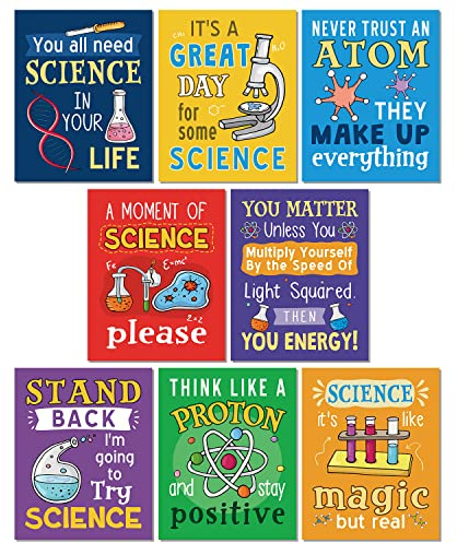 KAIRNE Science Classroom Posters,Positive Chemistry Poster Set of 8(8x10inch,unframed) Experiment Wall Art Positive Canvas Painting for Laboratory Kids Playroom Bedroom Classroom Bulletin Board Decor