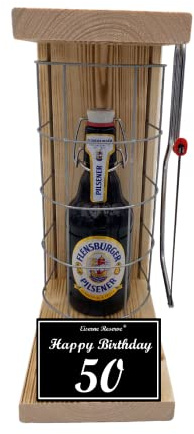 Flensburger Pils - Biergeschenke für Männer lustig 50 Geburtstag Eiserne Reserve Gitterkäfig Text s/w 50 Happy Birthday Bier (1 x 0.33l)