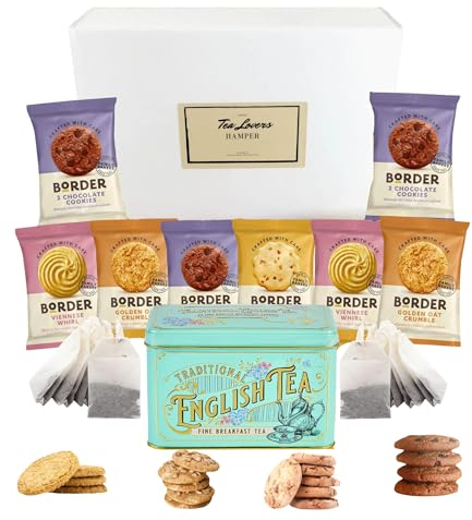 Tea and Biscuits Gift Set Hamper With Traditional British Biscuit Selection, Premium English Tea Tin & 40 Tea Bags, Viennese Whirls Choc Chip Cookies & More | Tea and Biscuit Lovers Gift Set