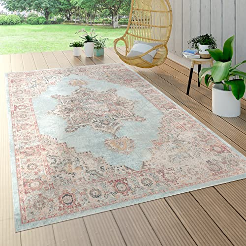 Paco Home Outdoor Teppich Wetterfest Wohnzimmer Balkon Küche Schlafzimmer Marokkanisch Muster Ornamente Mandala Türkis Blau, Grösse:200 cm Rund
