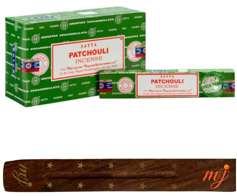 Original Satya Nag Champa Patchouli Incense Sticks | with M&J incense sticks holder | Full Box | for Aromatherapy, Spa, Yoga, Weddings, Meditation, Healing, Positivity and Relaxation